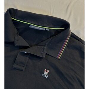Psycho Bunny Men's Polo Shirt 2XL Black Pima Cotton Pink Purple Neon Trim